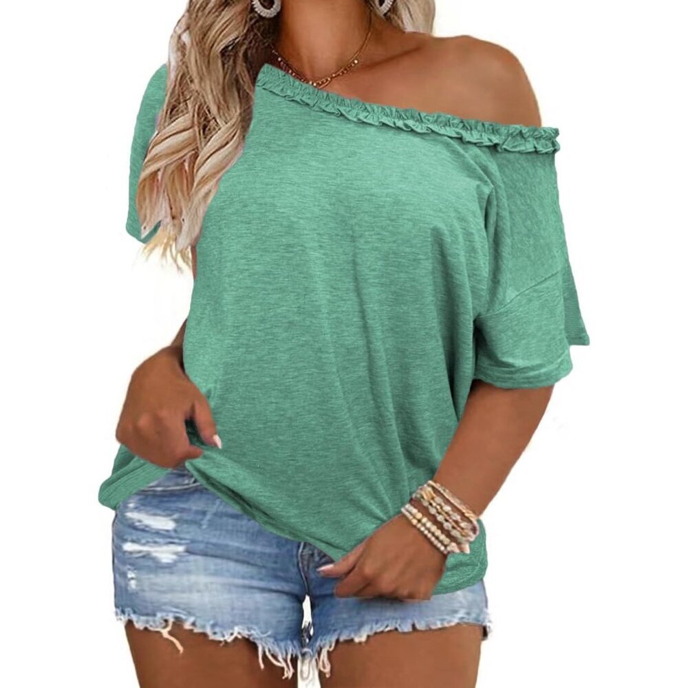 Plus-Size Short Sleeve T-Shirt Rayon Blend Versatile 3-Way Neckline